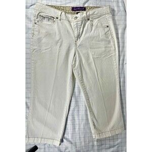 Gloria Vanderbilt Women’s White Slim Cropped Jeans Size 10 Floral Embroidered